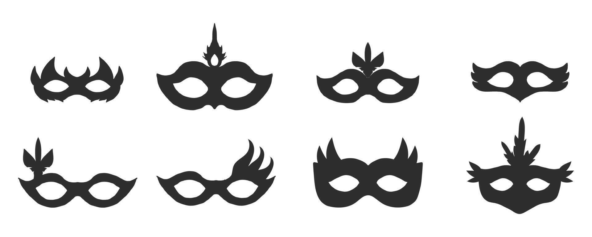 Mask vintage silhouette carnival masque, face mystery costume for ball, party or masquerade . Set simple costume. vector