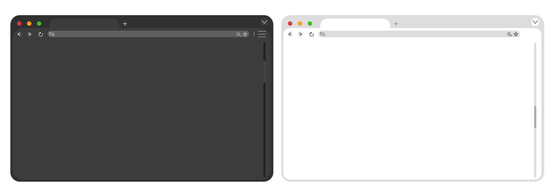 Web browser mockup window in dark and light mode modern flat simple line. web interface blank. Frame screen webpage ui template, interface bar vector