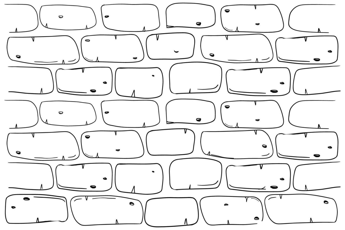 Stone brick line doodle wall. Sketch masonry wall. Hand drawn tile path. Outline drawing brick old rubble. vector