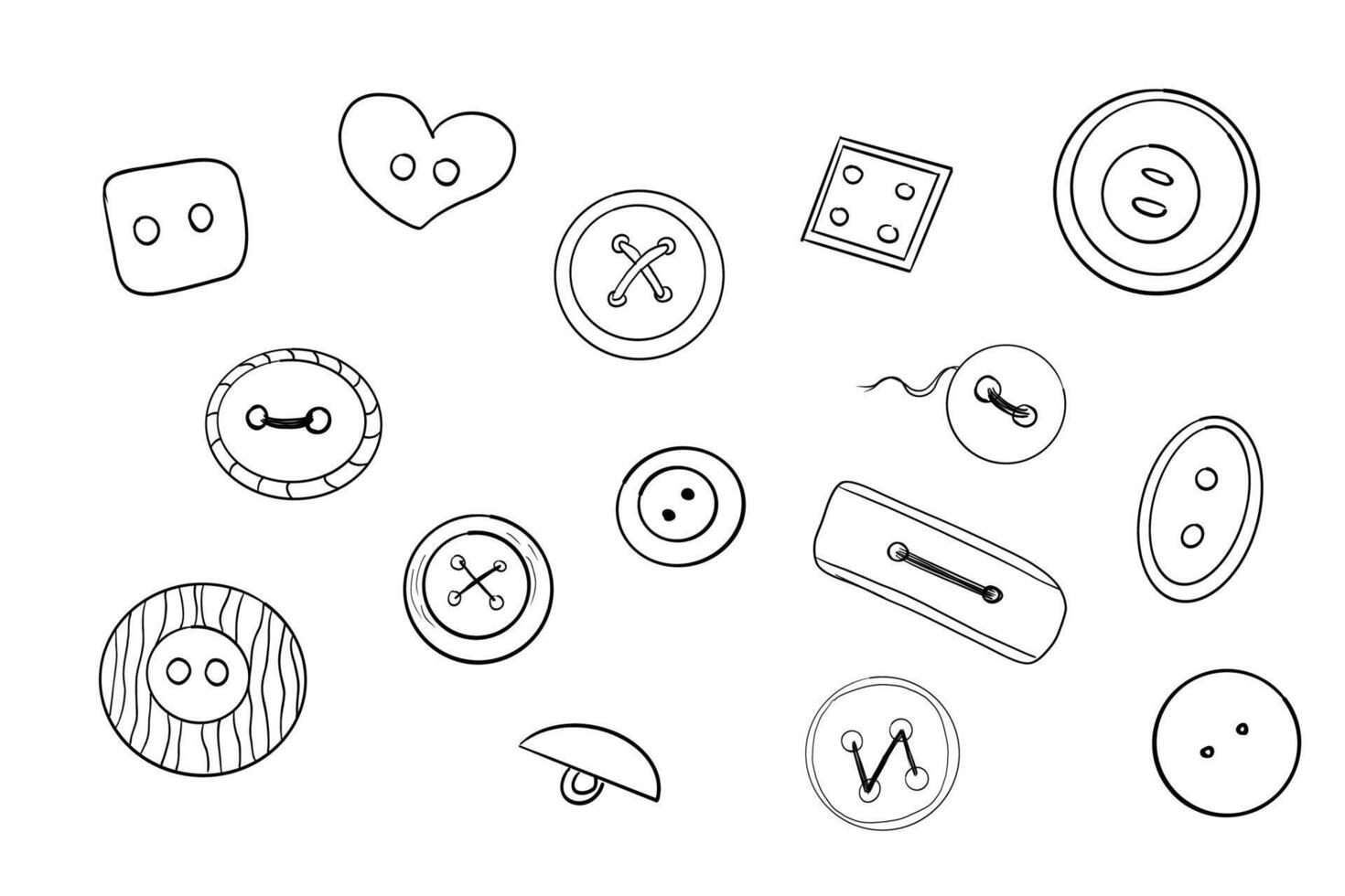 Button sewing item set hand drawn line doodle sketch. Plastic vintage cloth button collection. Various sewing tailor vector