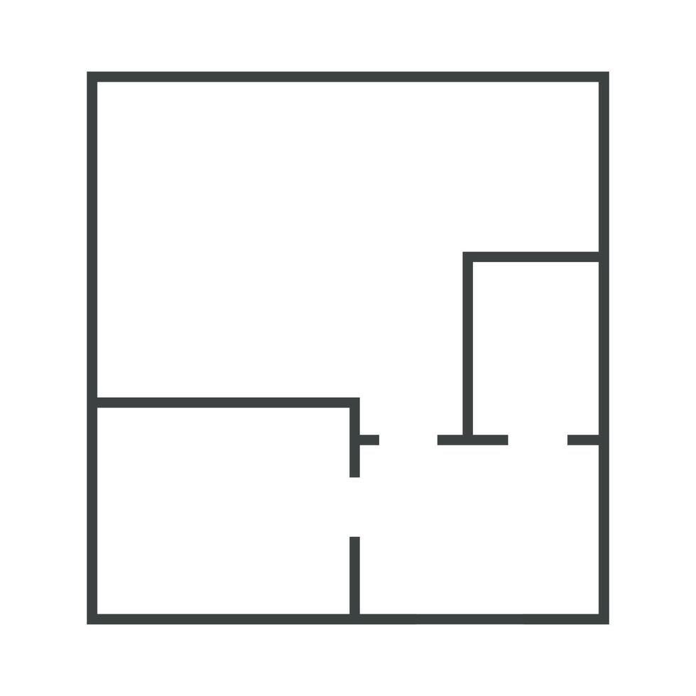 Floorplan icon room flat apartment line drawing, floor plan project, symbol. Technical architecture draw. Structure shape, build layout with doors and windows. vector