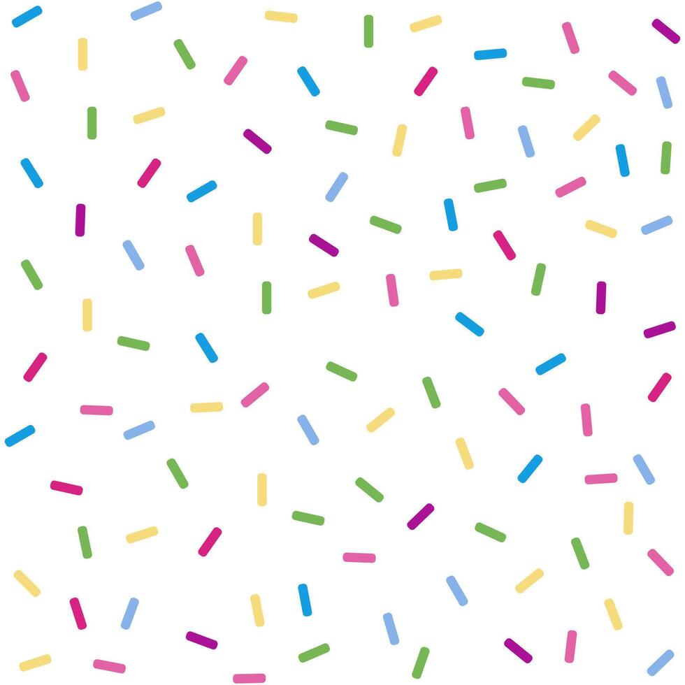 Donut sprinkles confetti retro sweet candy background. Cute dessert decoration colorful sprinkle elements. Birthday party vector