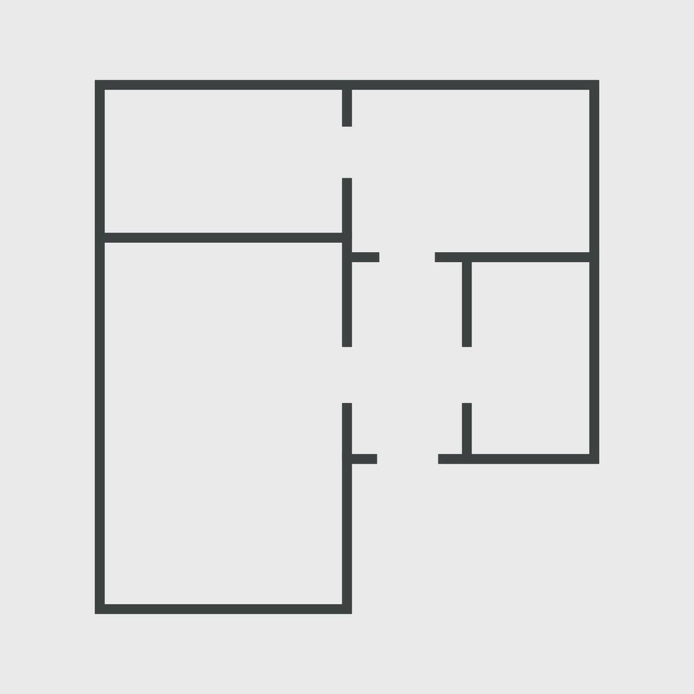 Floorplan simple icon room flat apartment line drawing , floor plan project, symbol. Technical architecture draw. Structure shape, build layout with doors and windows. vector