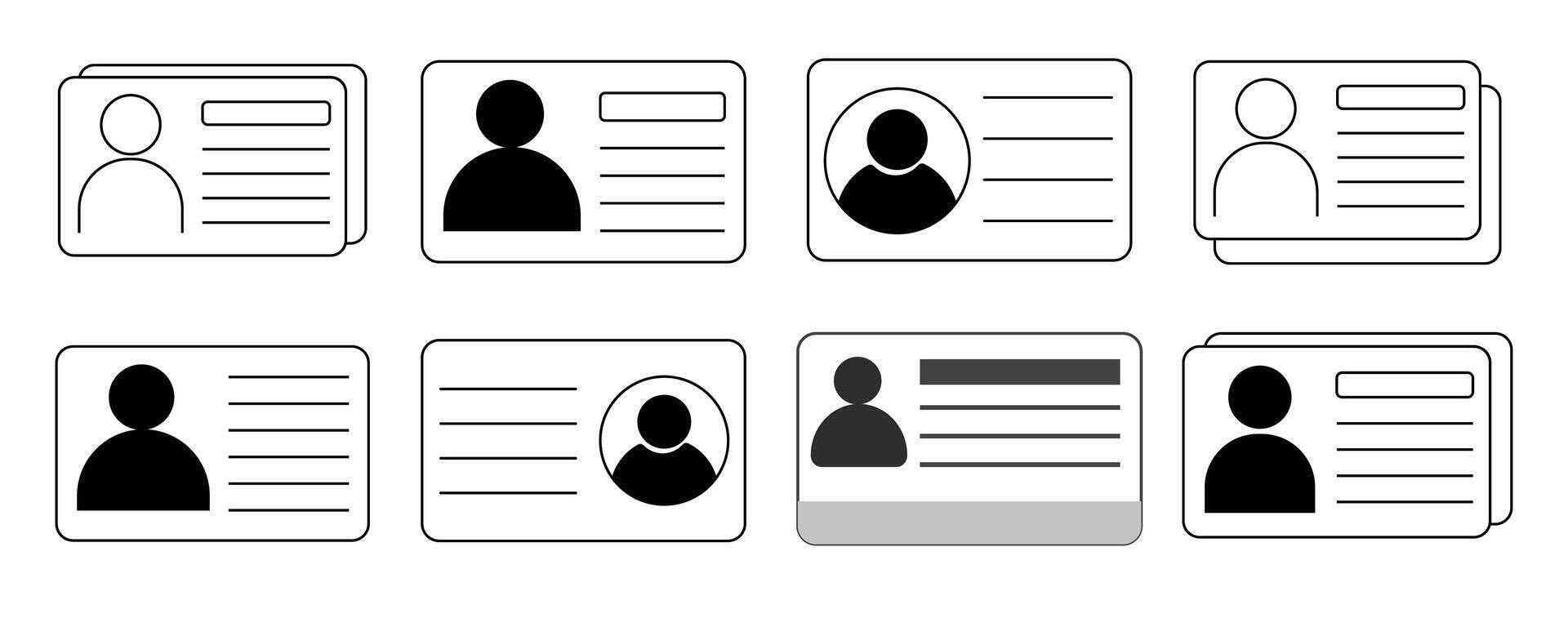 Id card identification badge simple icon. Driver license, verification document. Biometric membership passport. Flat card with information. vector