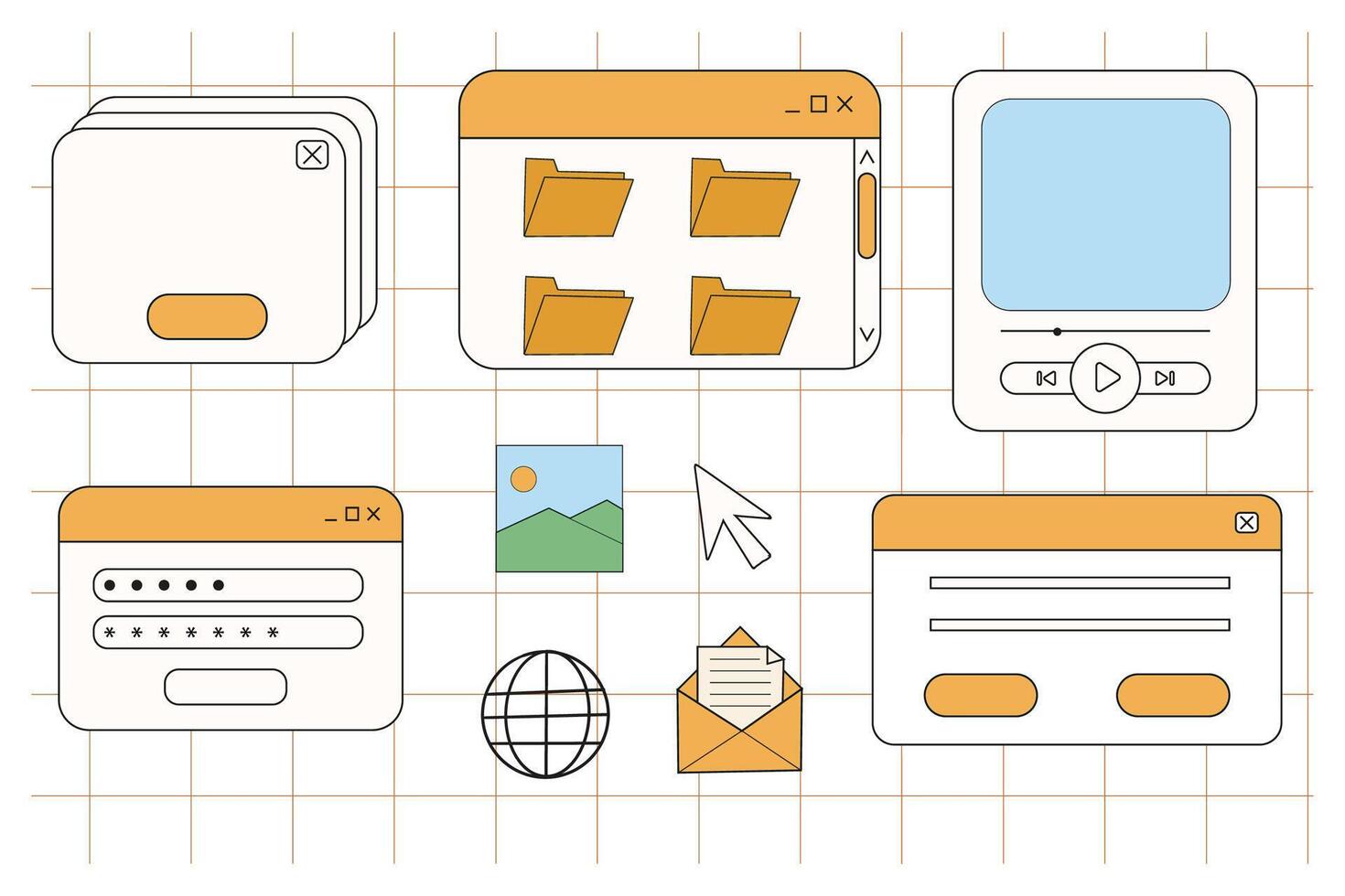 Retro window browser frame y2k interface doodle old border, chat or dialog box, player search box. Desktop ui screen vintage vector
