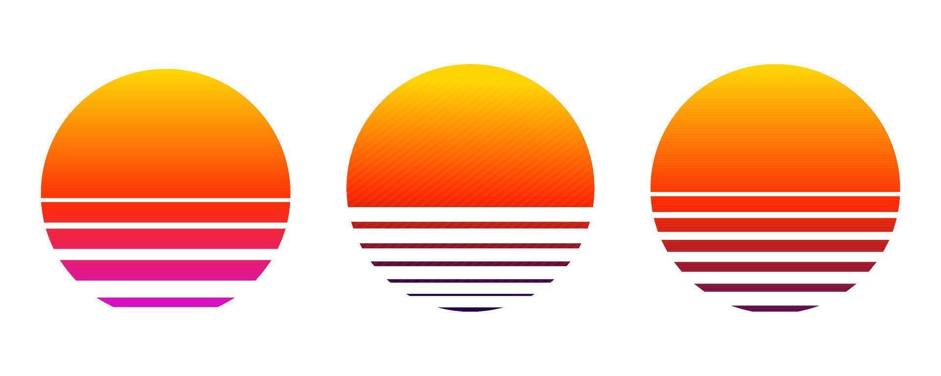 Retro vaporwave sun futuristic sunrise . Cyberpunk geometric planet. Synthwave vintage. Sun circle retrowave abstract. vector