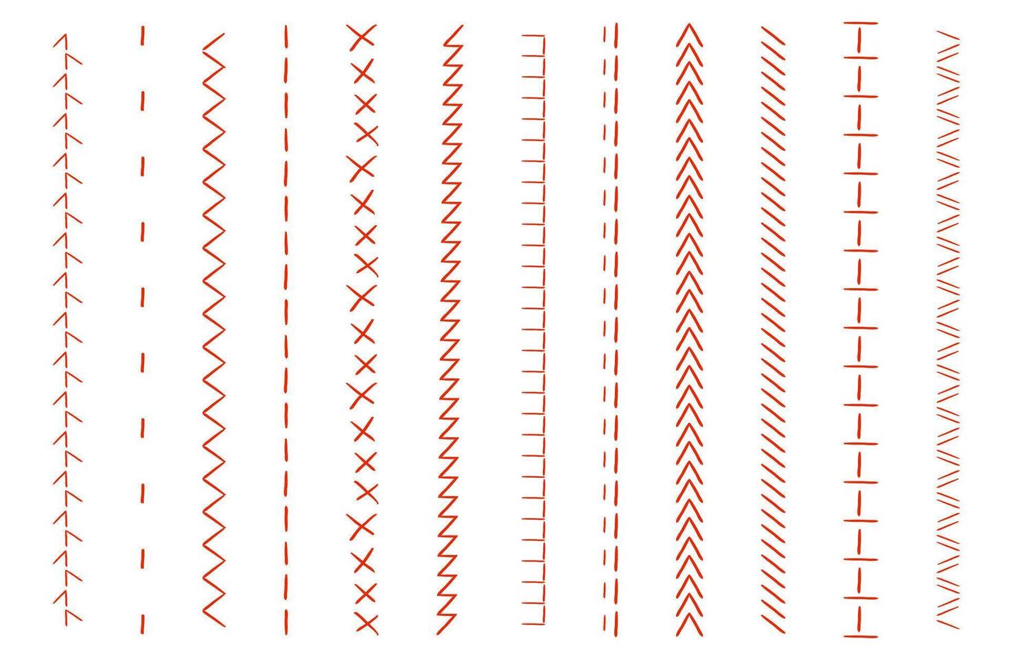 Stitch sewing machine,embroidery stitch border line zig zag hatch. Geometric fabric needlework, thread sew brushes, sewing seams. vector