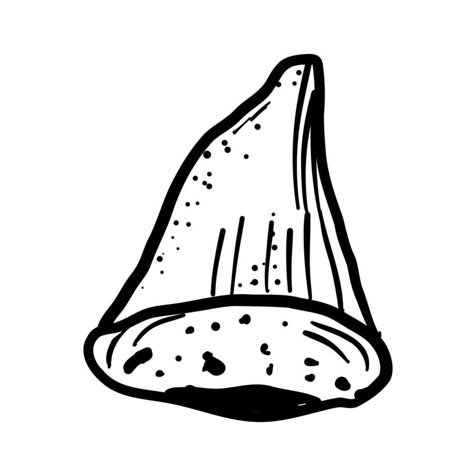 Shark tooth sketch tattoo, megalodon line doodle sharp silhouette. Jaw teeth fossil, textured retro symbol vector