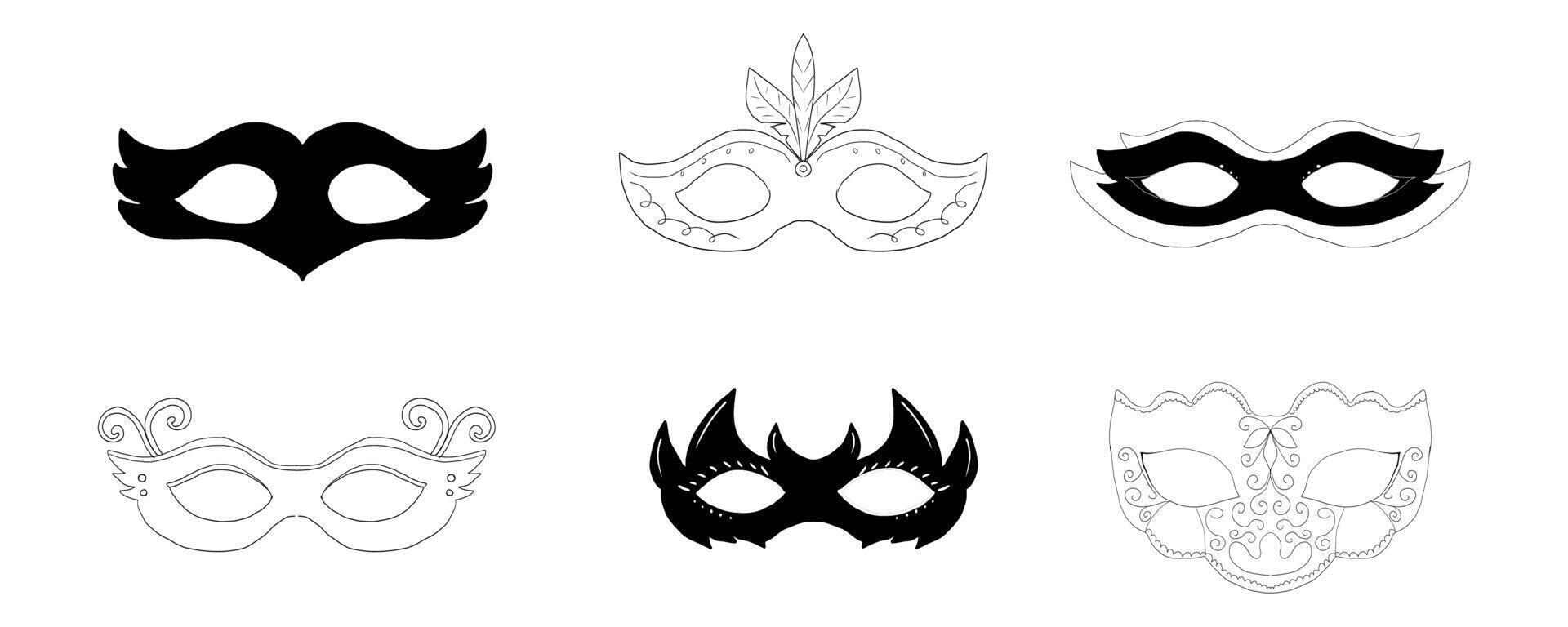 Mask vintage silhouette carnival masque, face mystery costume for ball, party or masquerade. Set simple costume vector
