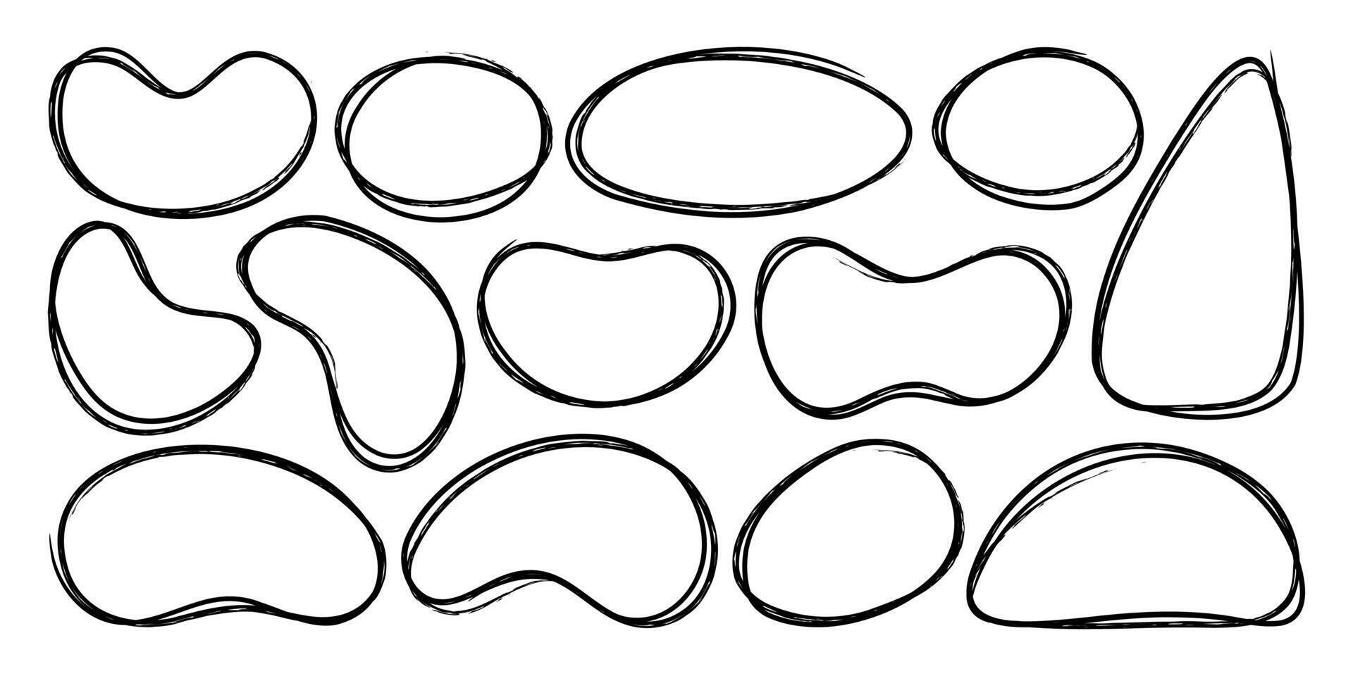 Hand drawn black marker frames. Set of grunge sketch lines with pencil stroke effect. Scribble outline brushes for highlighting, accenting and decorating. illustration vector
