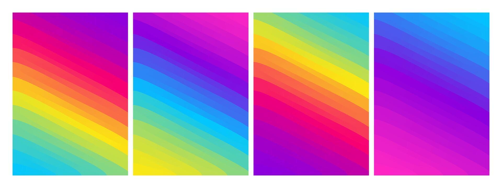 Gradient abstract backgrounds with vibrant diagonal rainbow stripes and dynamic colorful compositions for digital prints and modern posters vector