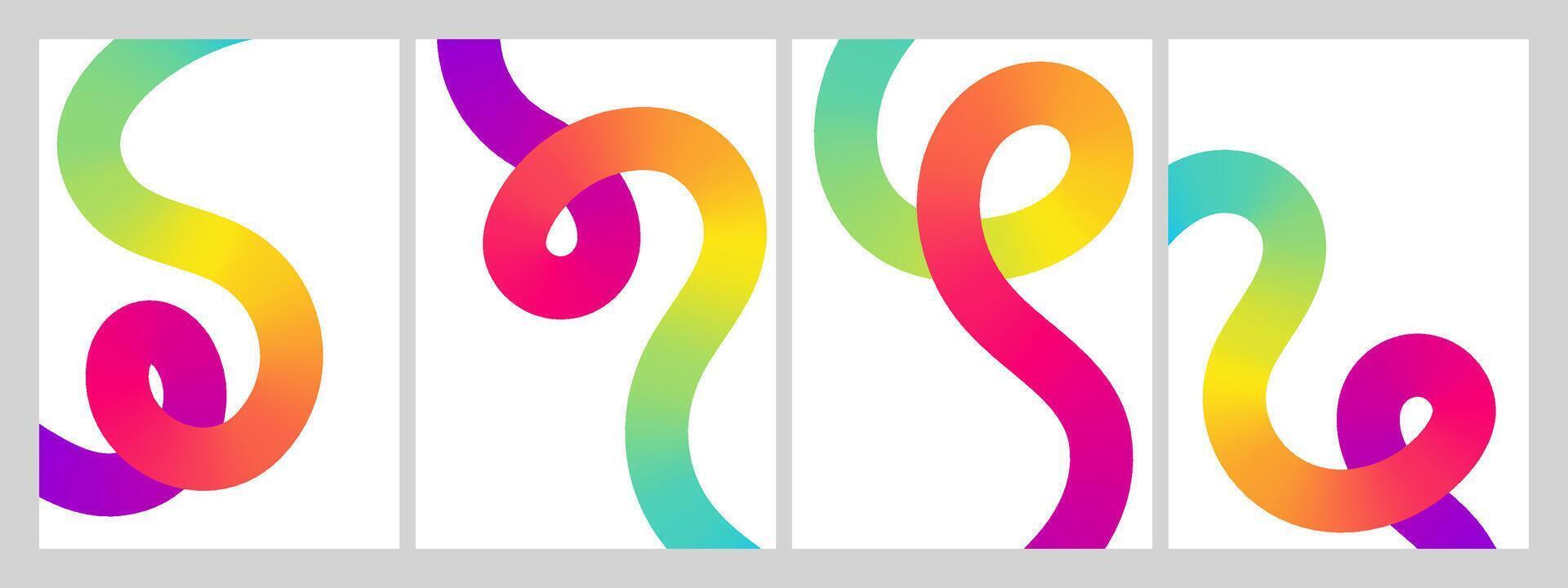 Gradient abstract backgrounds with 3D color lines on white background, posters and dynamic compositions for cards vector