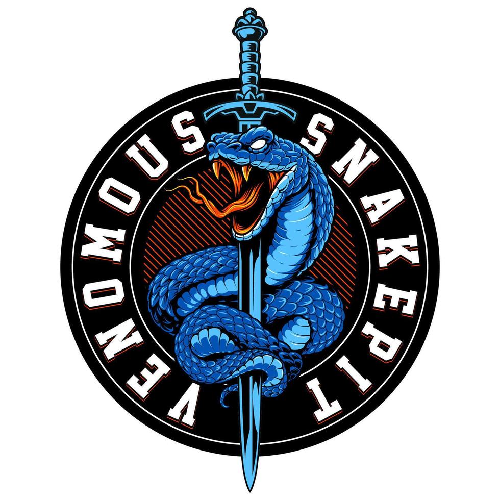 Venomous snake and sword logo vector