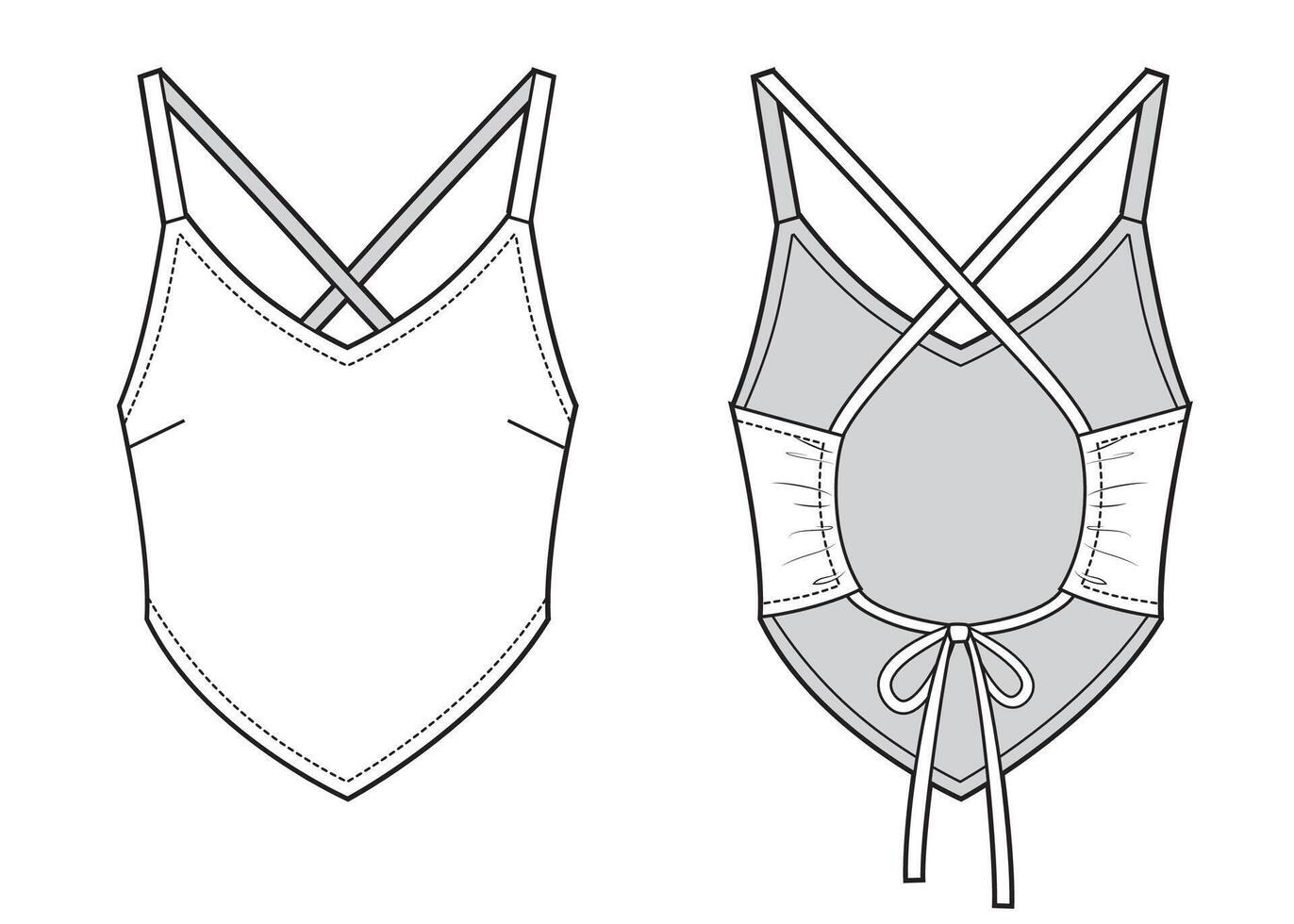 Summer crop top technical drawing vector