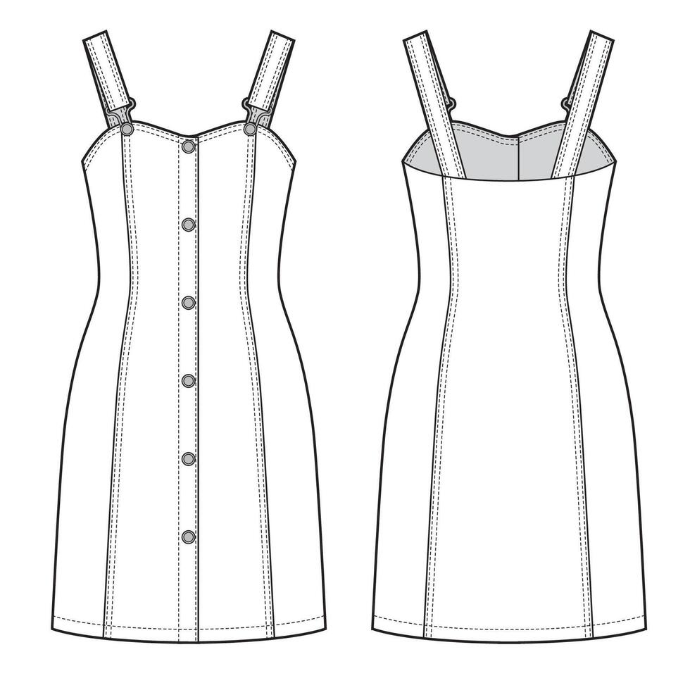 Denim overall dress with buttons on front vector
