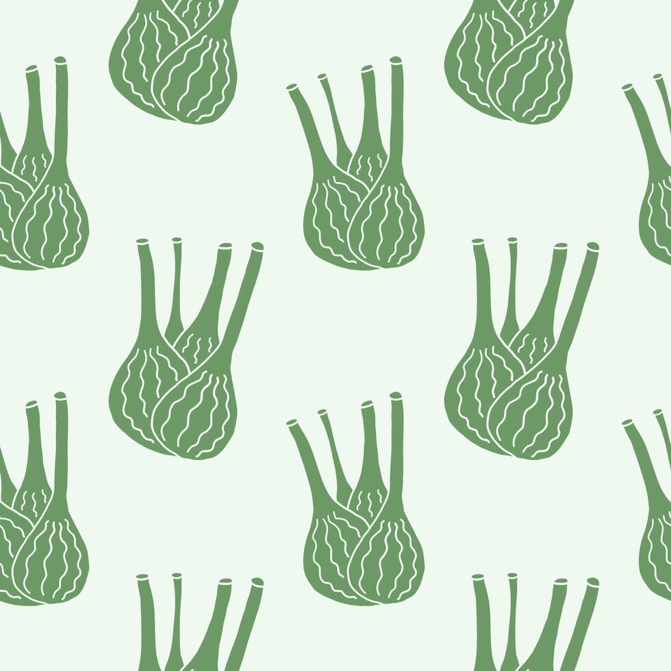 Fennel herb bulb seamless pattern illustration. Repeating background with Fennel spice herb root, stalk leaves, stem, botanical rapport. Food ingredient, medicinal plant for card, label, paper vector
