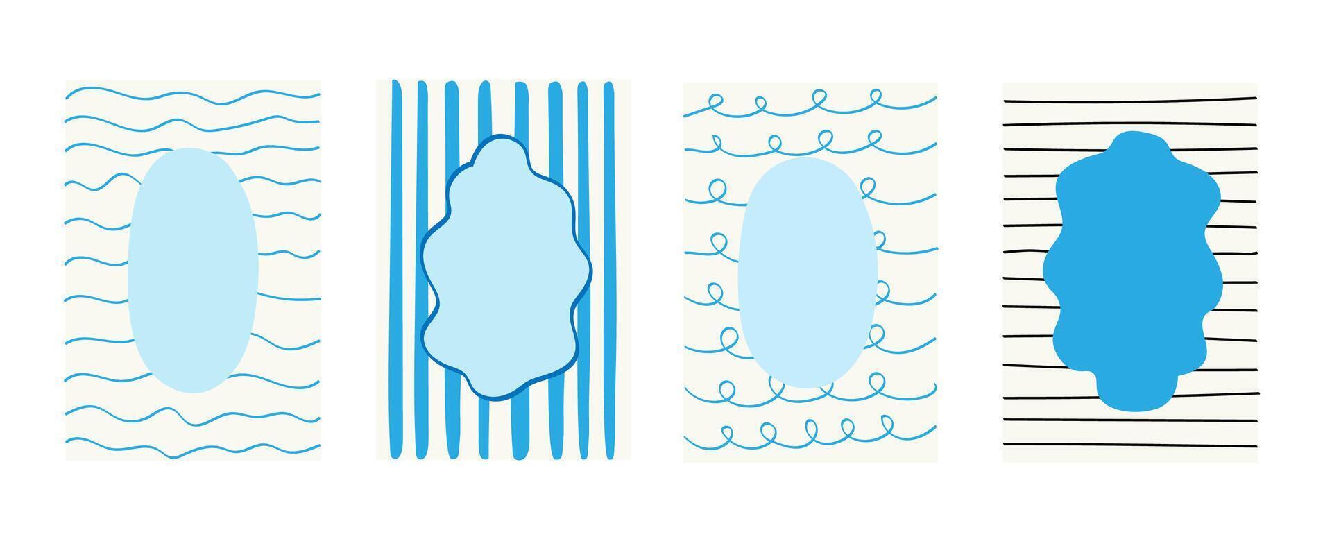 Marine modern frames design for text. Background cards borders with intricate patterns flowing lines, water, seacoast. For invitations, posters, social media graphics, flyer, digital projects vector