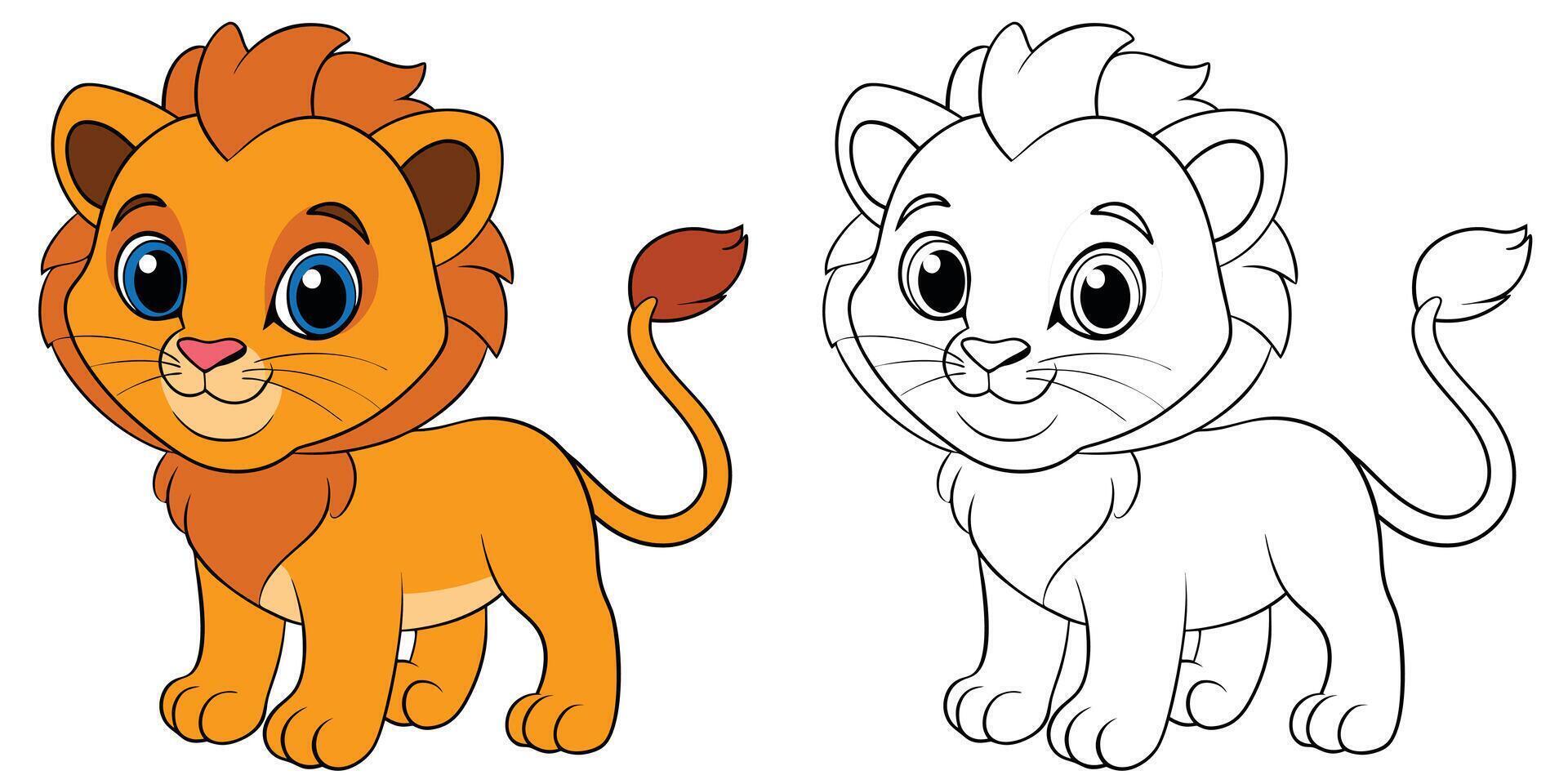 Coloring book cartoon lion cub with a small mane on white background illustration vector