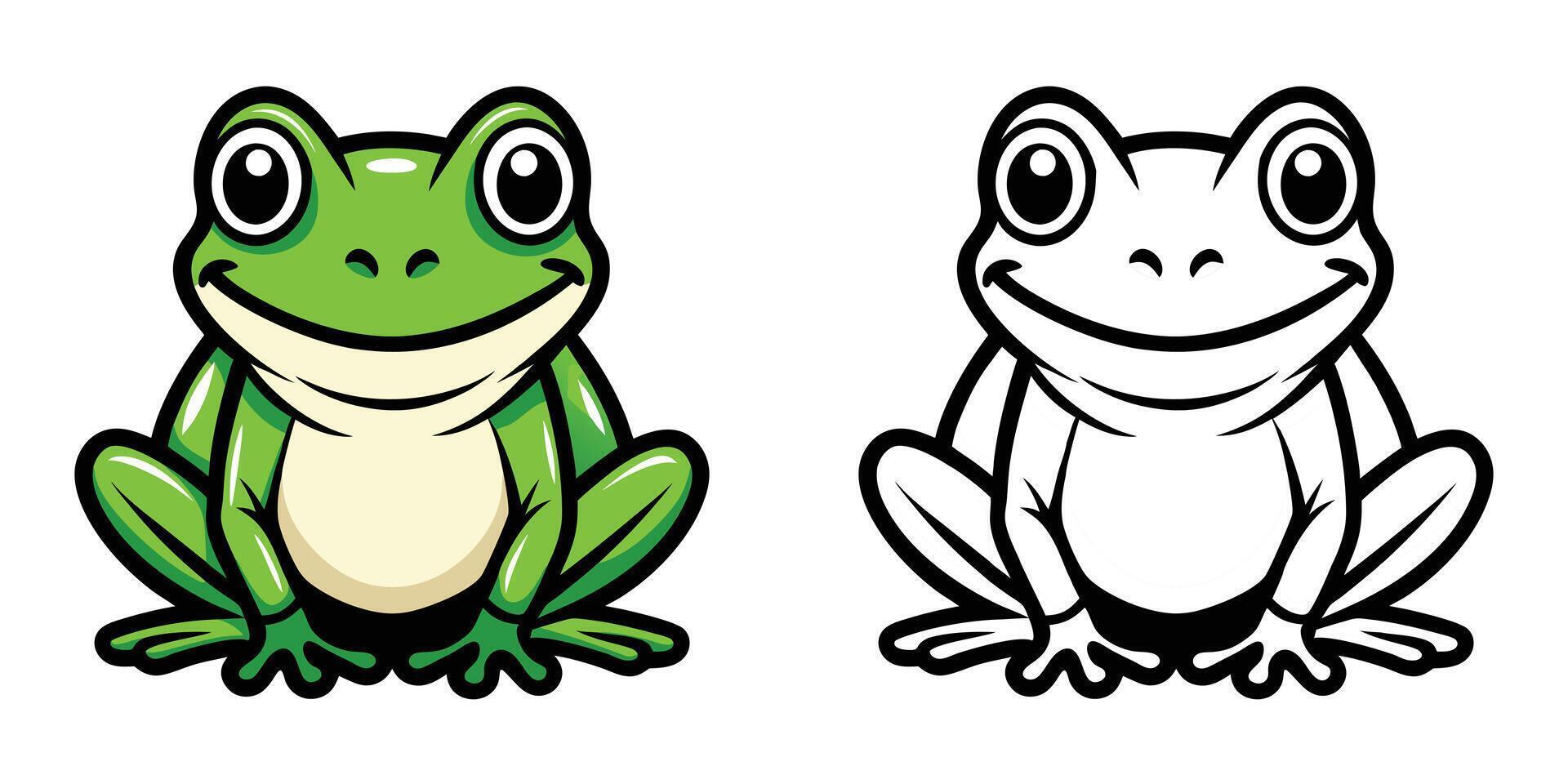 Coloring book for kids a cute green frog with outline vector