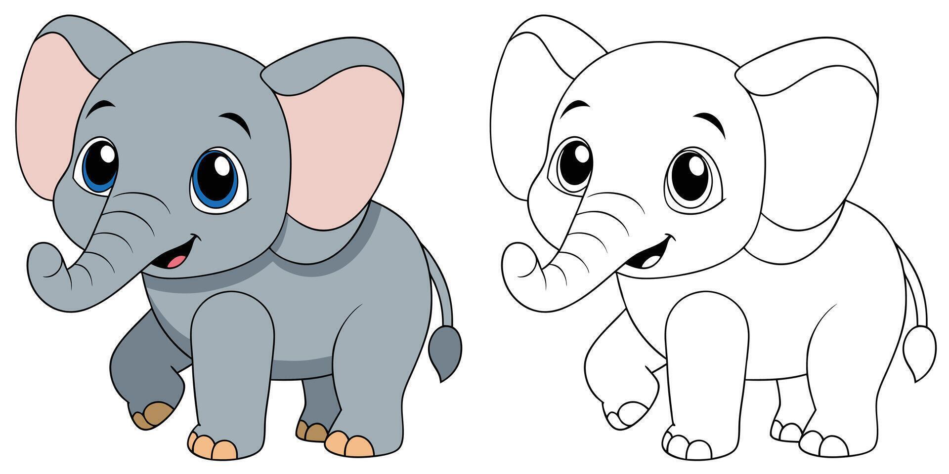 Coloring book cartoon baby elephant with a tiny trunk raised printable with outline illustration vector