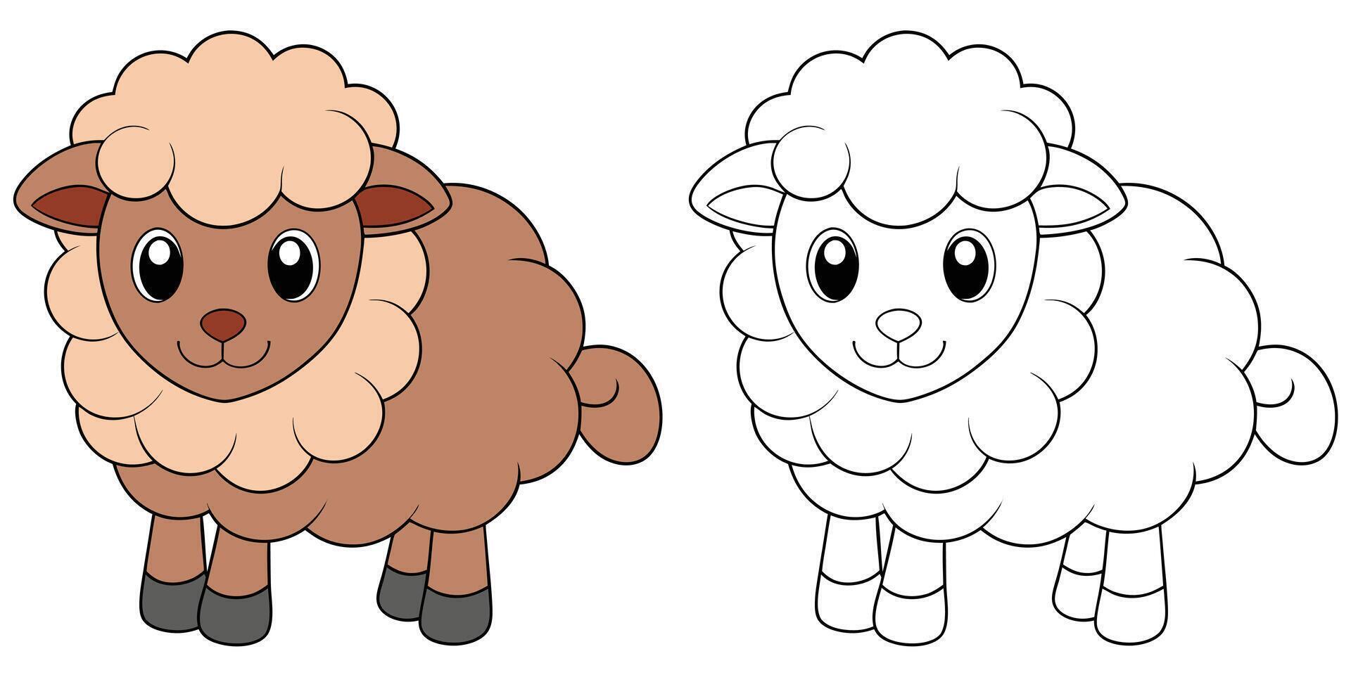 Coloring book cartoon lamb with a round, woolly body on white background outline illustration vector