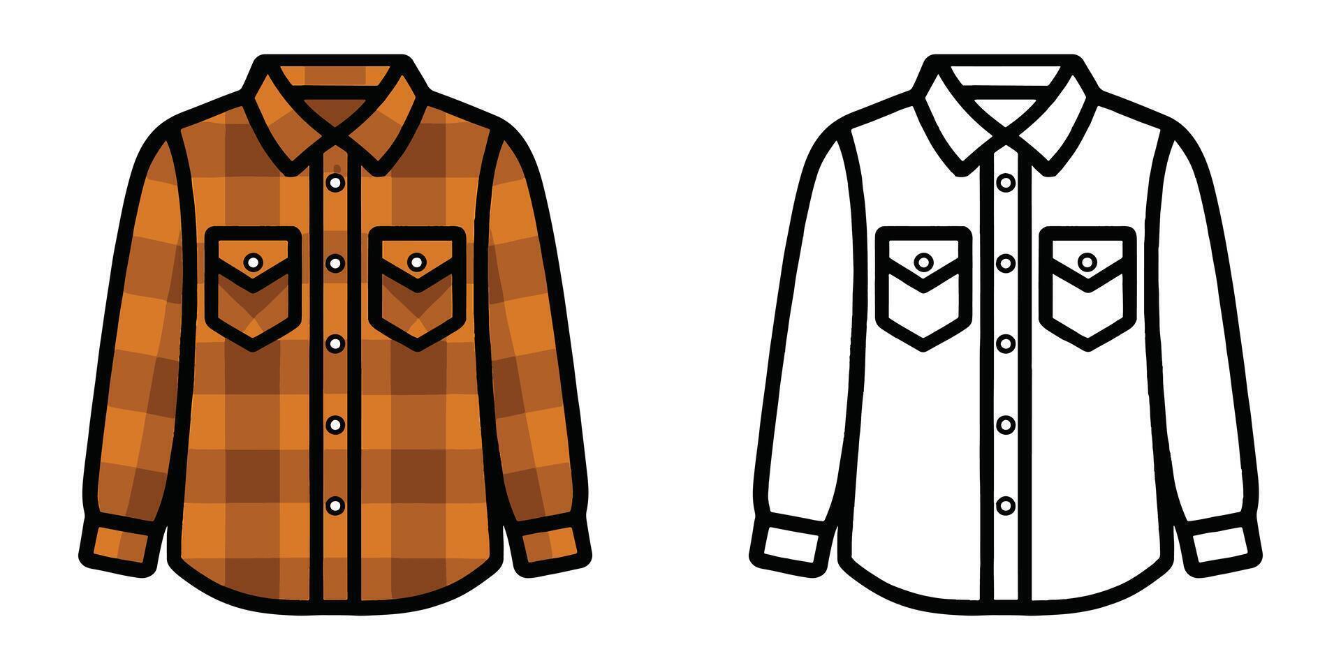 Coloring Page For Kids A flannel overshirt. Clothing Outline With Illustration vector