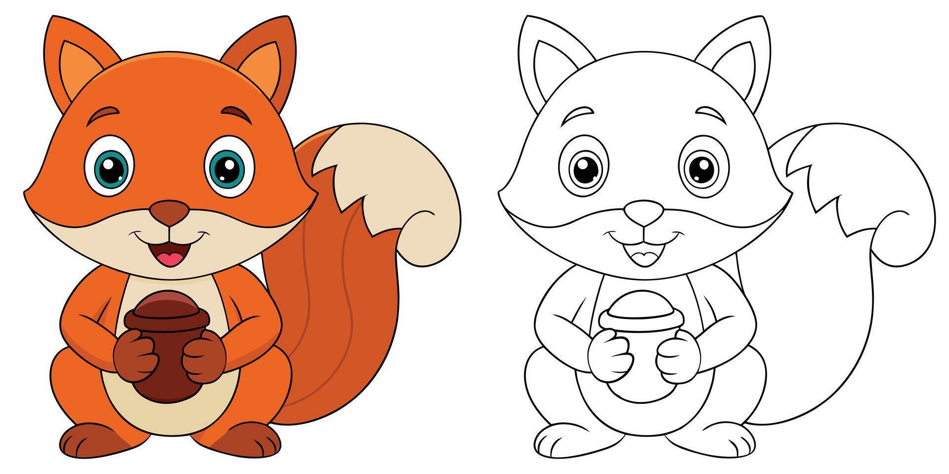 Coloring book Squirrel holding an acorn on white background printable outline illustration vector