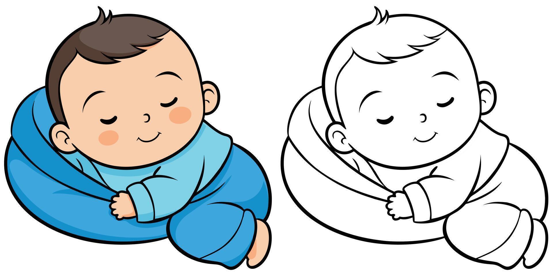 Cute Little Boy Reading A Book Cartoon Outline Illustration. Coloring Page For Kids Printable vector