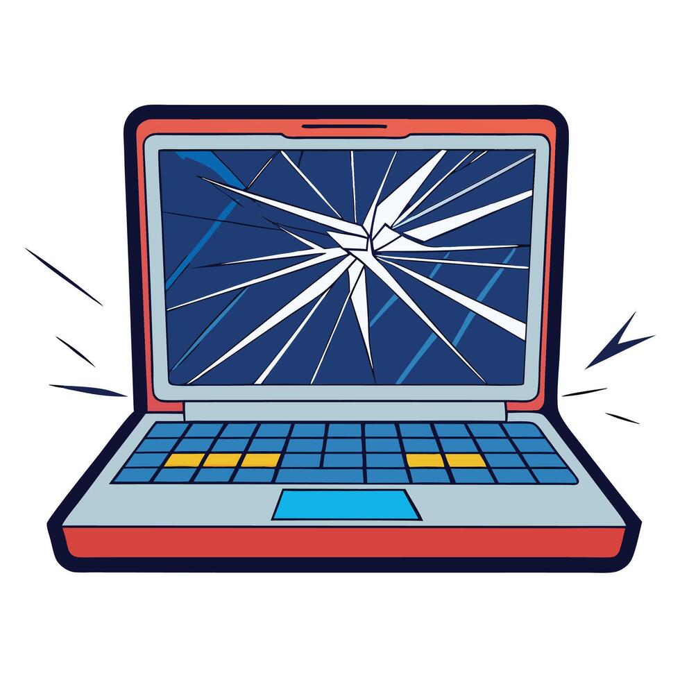 Broken Screen Laptop In Cracks Illustration On White Background vector