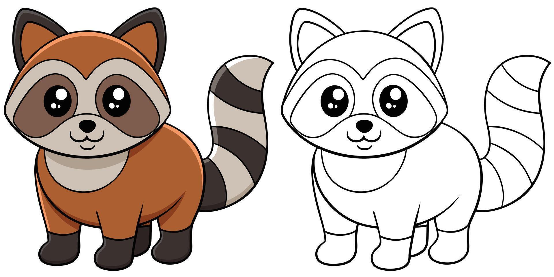 Coloring book cartoon raccoon with a striped tail on white background printable outline illustration vector