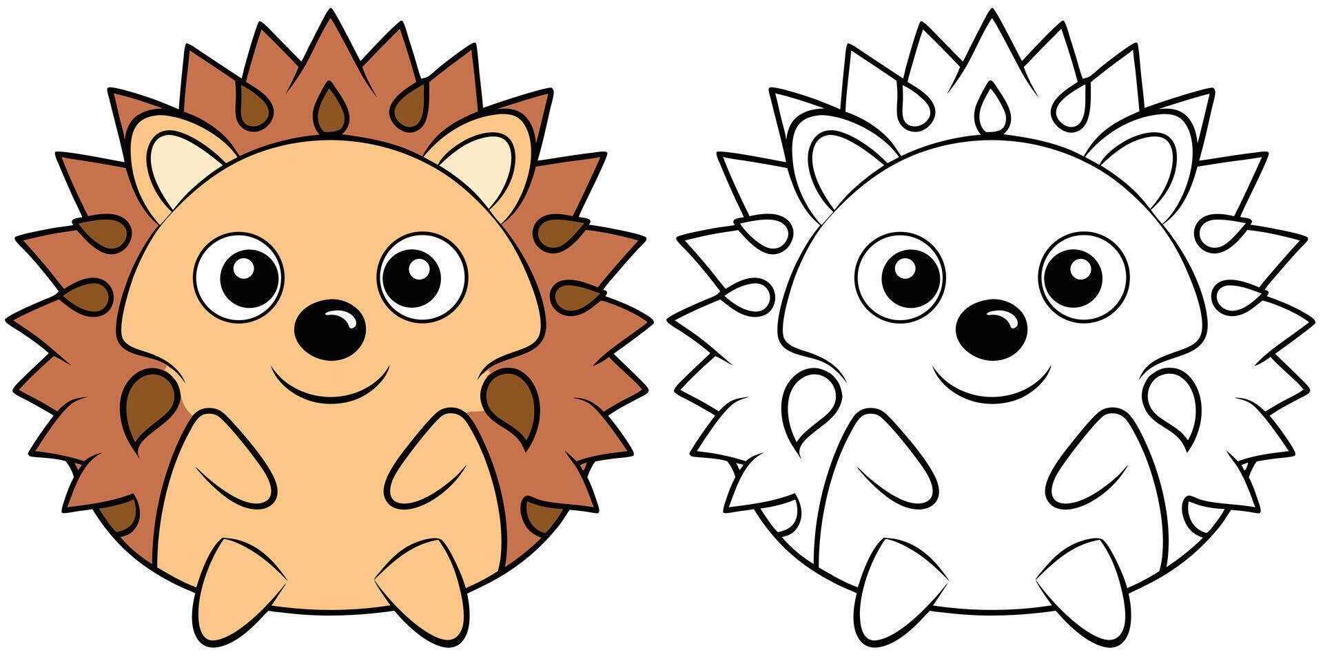 Coloring book cartoon hedgehog with a round spiky outline illustration vector