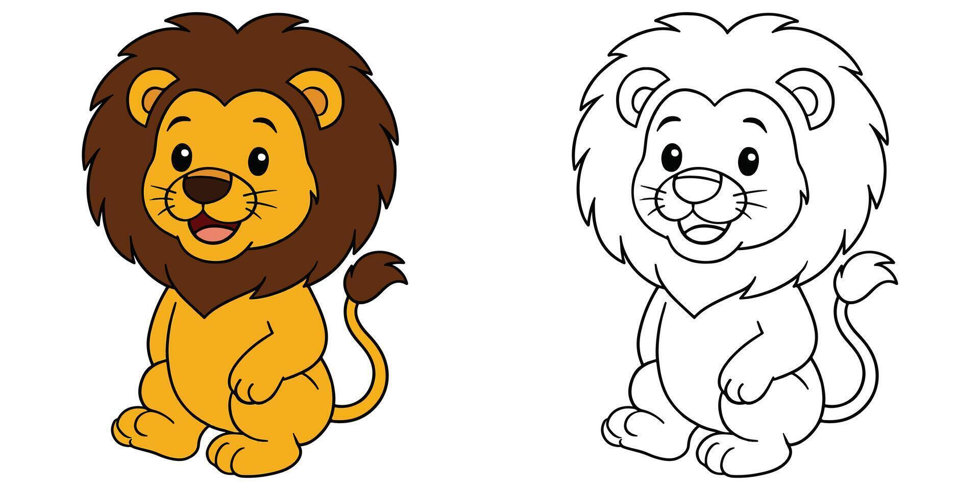 Coloring Book For Kids Cartoon Of A lion with a big fluffy mane Outline Illustration vector
