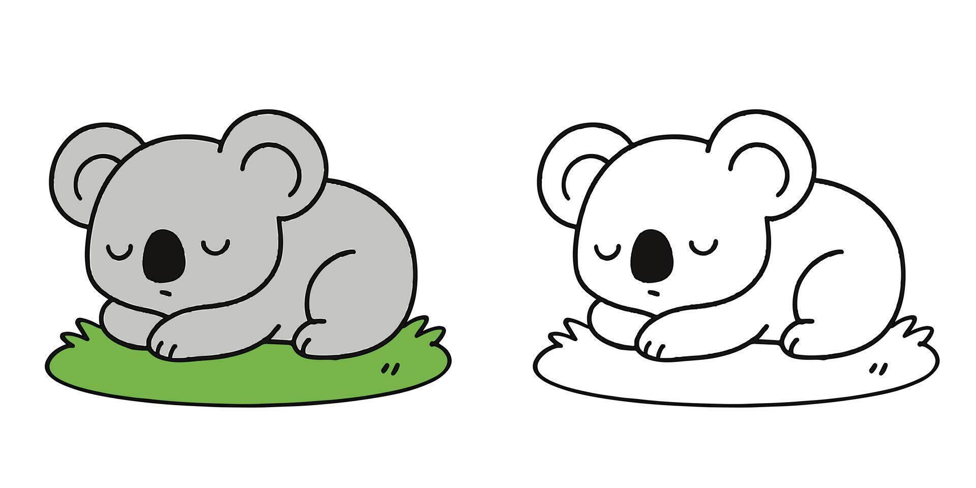 Coloring Book For Kids Sleepy koala relaxing on the grass Outline Illustration vector