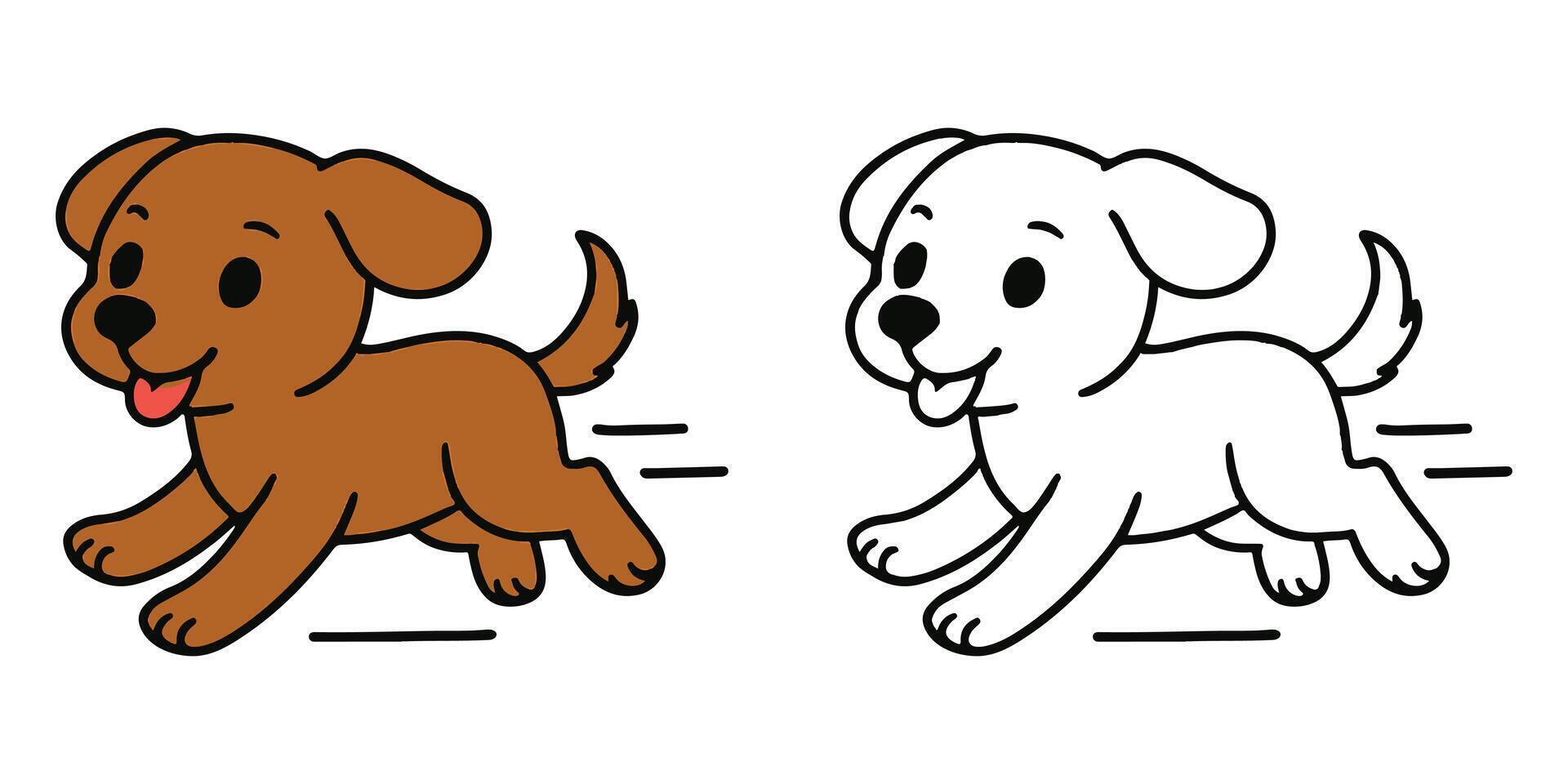 Coloring Book For Kids Cartoon Excited puppy running fast Outline Design vector