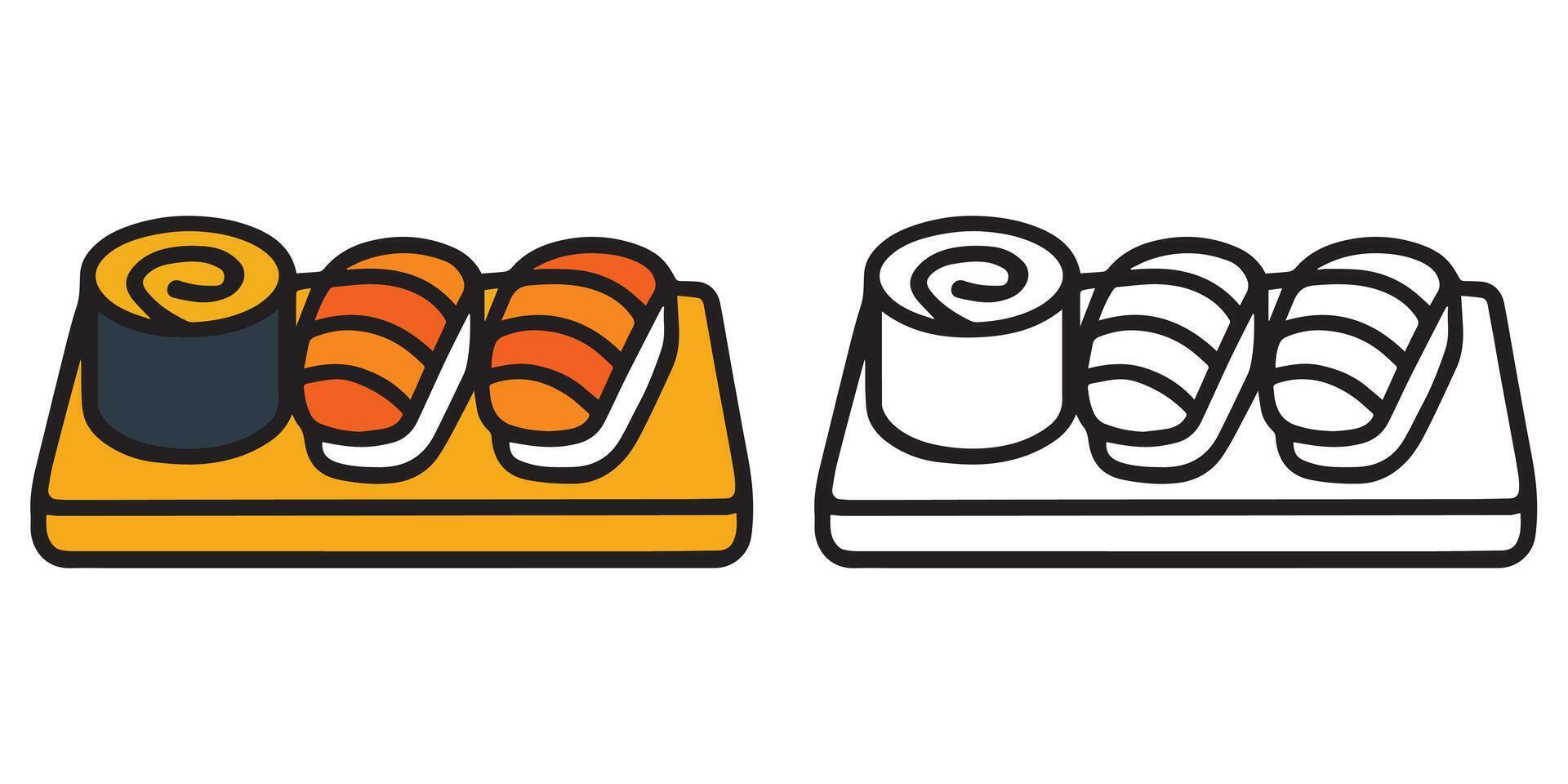 Coloring Book For Kids A Sushi Platter Food Printable With Fully Colored and Outline Illustration vector