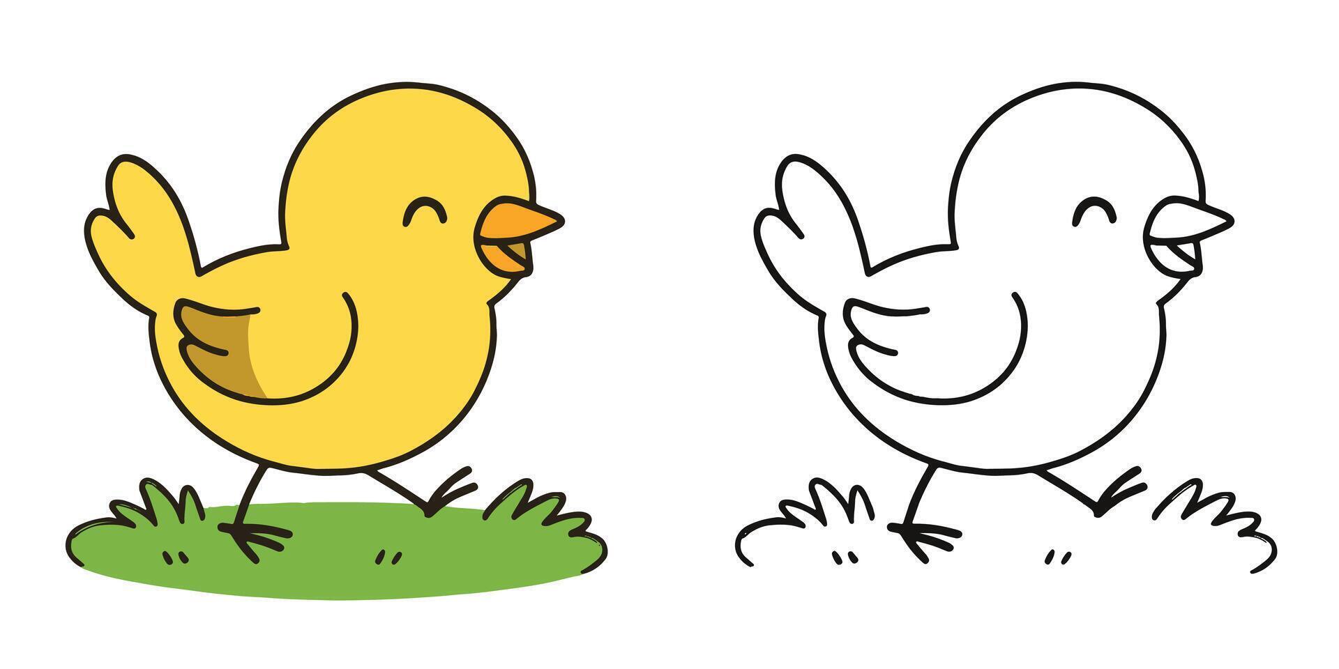 Coloring Book For Kids Cartoon Of Little bird hopping on the grass Outline Illustration vector