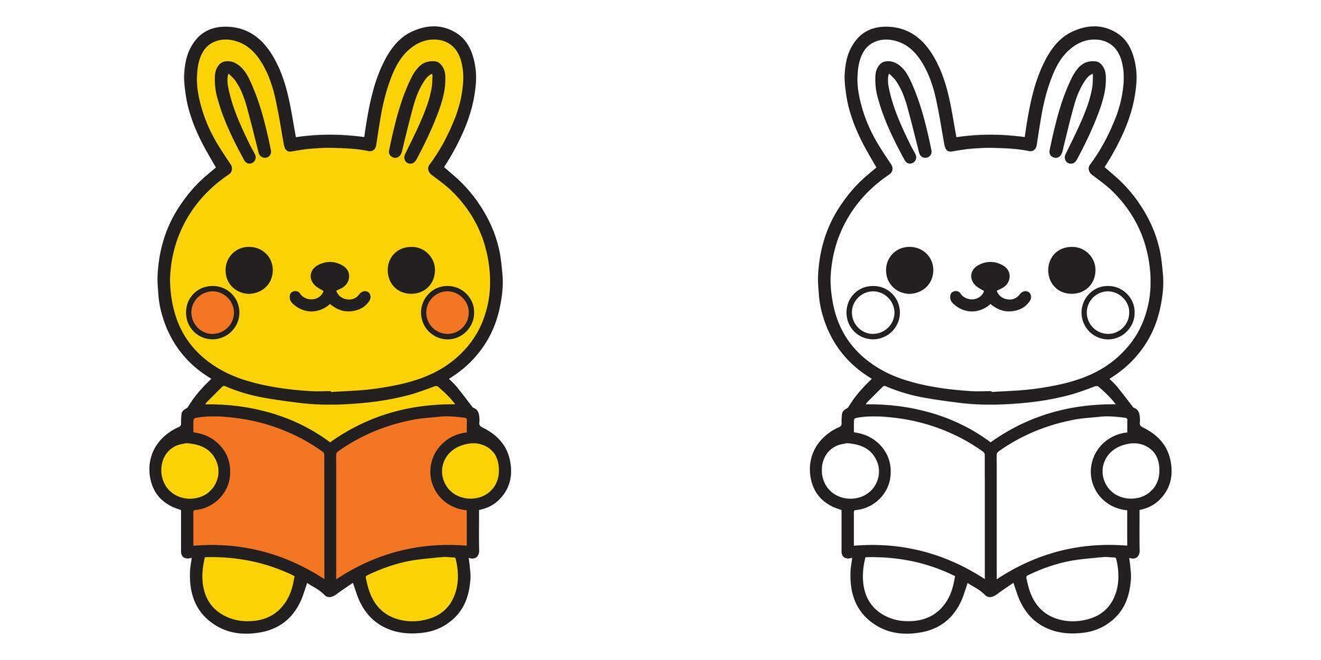 coloring book for kids kawaii bunny cartoon reading a book vector