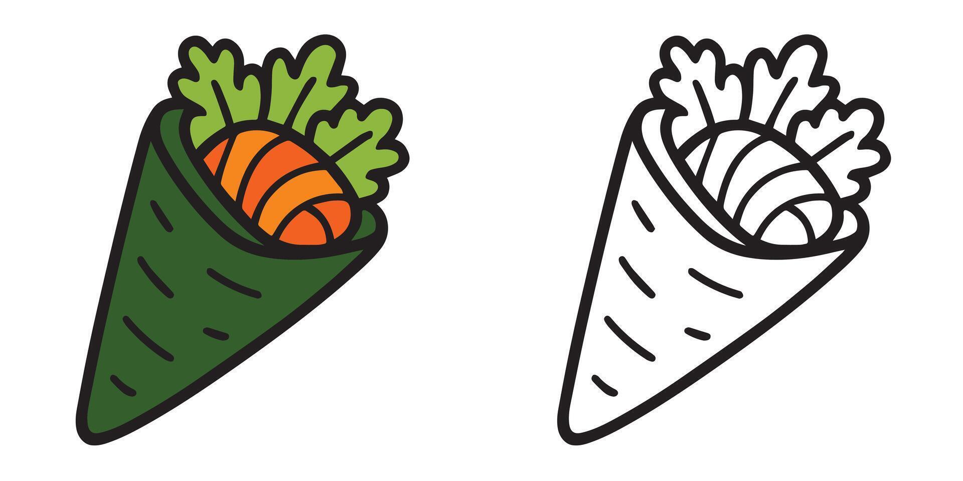 Coloring Book For Kids A Temaki Treat Food Printable With Fully Colored and Outline Illustration vector