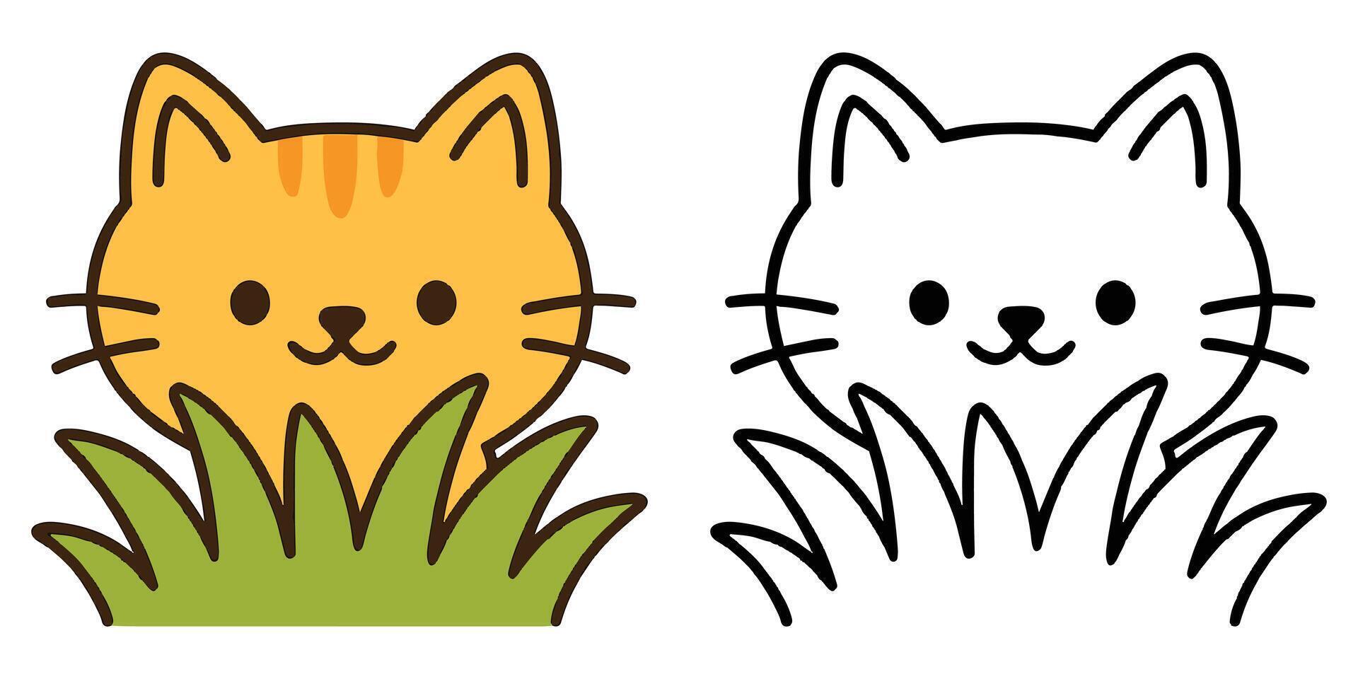 Coloring Book For Kids Cute Cartoon Kitten hiding behind grass Illustration vector