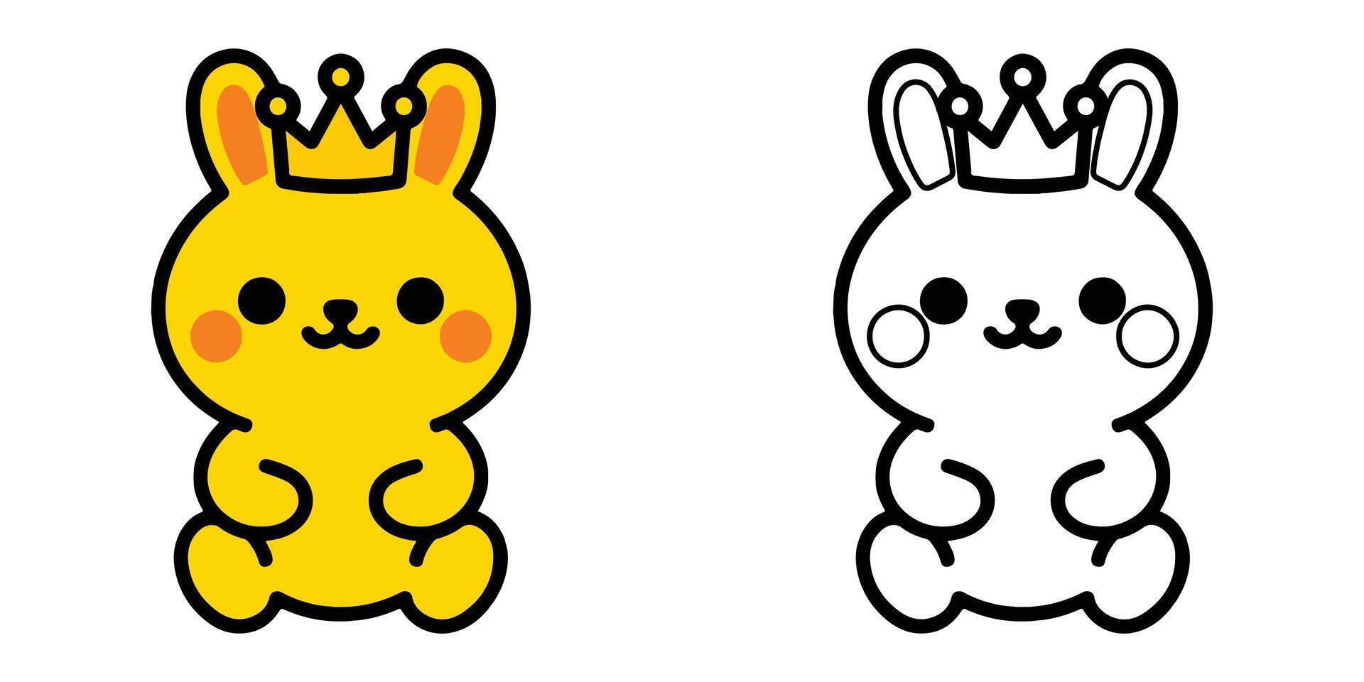 coloring book for kids kawaii bunny cartoon with tiny crown vector
