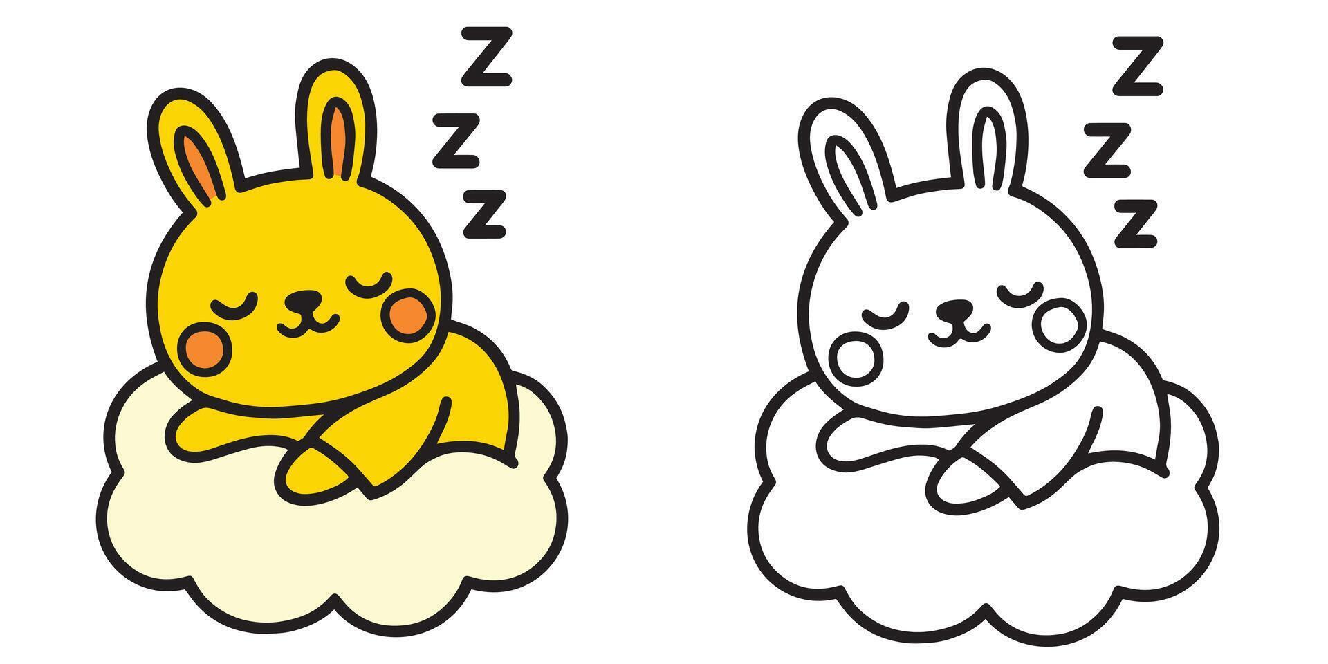 coloring book for kids kawaii bunny cartoon sleeping on cloud vector