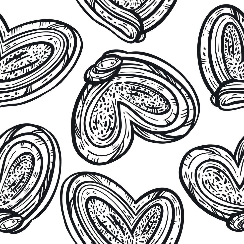 Seamless pattern of sweet buns, buns. All objects are hand-drawn in in gray. For printing on wrapping paper, fabric, for the design of shops, bakeries and pastry shops vector