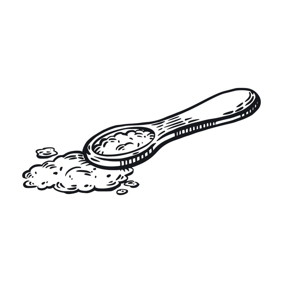 A teaspoon with sugar, salt, bulk product. Cooking. All objects are hand-drawn in . illustration is suitable for printing on paper, fabric, for product packaging design vector