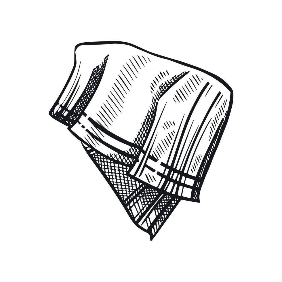 Napkin, a fabric towel for the kitchen folded in half with dark stripes around the edges. All objects are hand-drawn in . The illustration is suitable for printing on product packaging, design vector