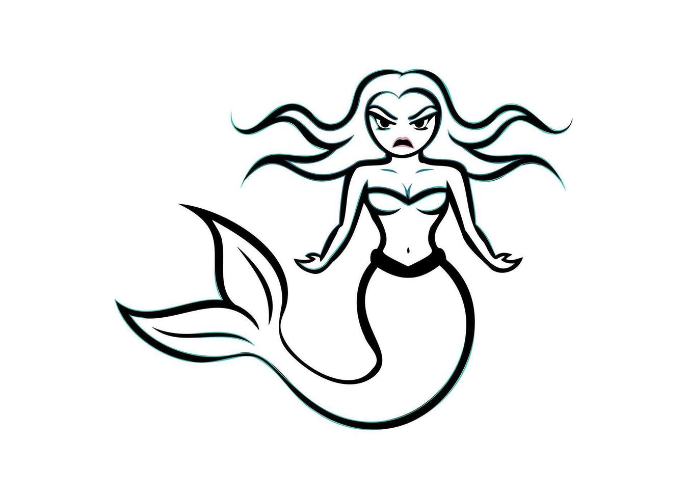 Fierce Mermaid - Mythical Sea Siren Art vector