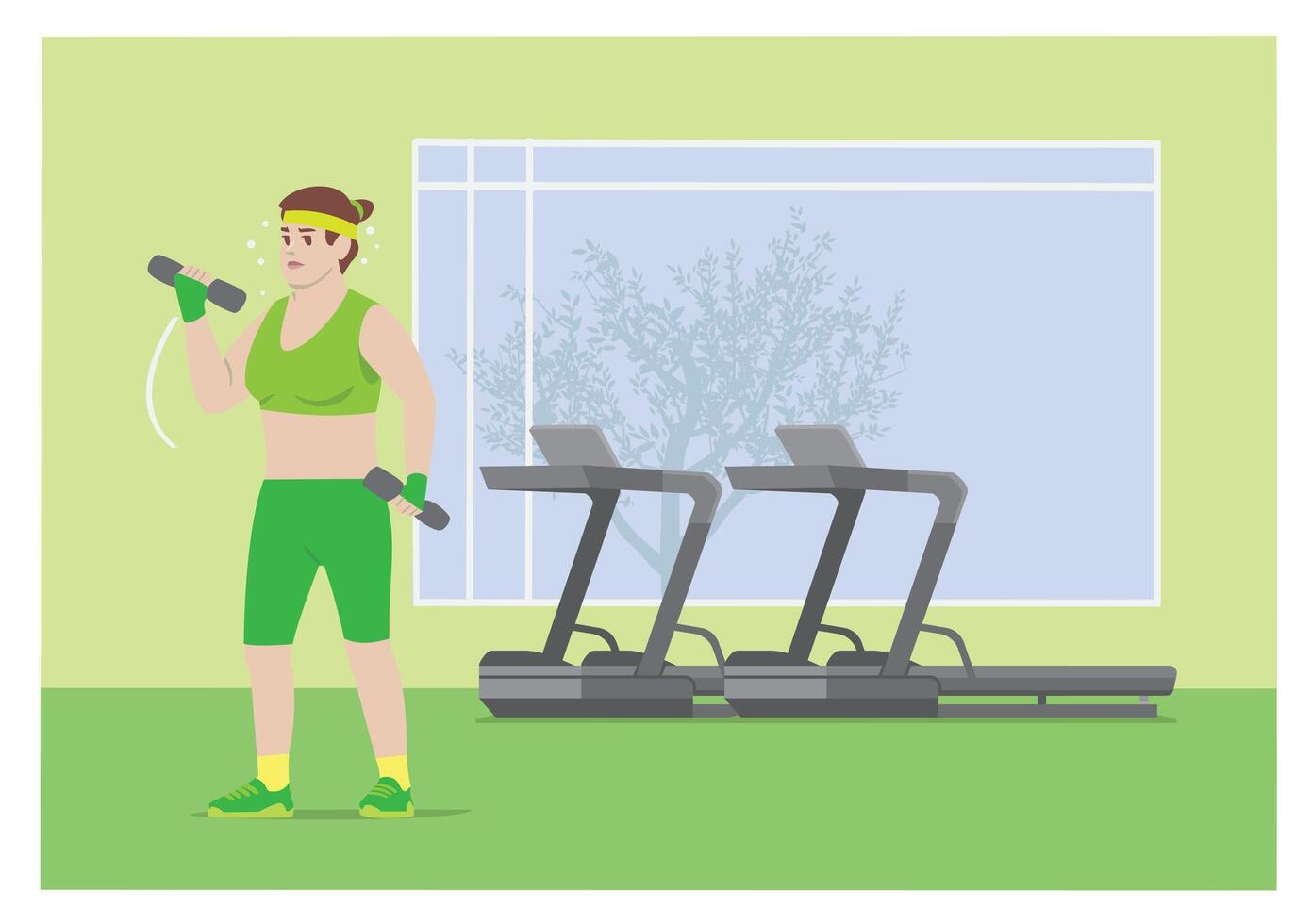 Woman exercising with dumbbells in gym vector