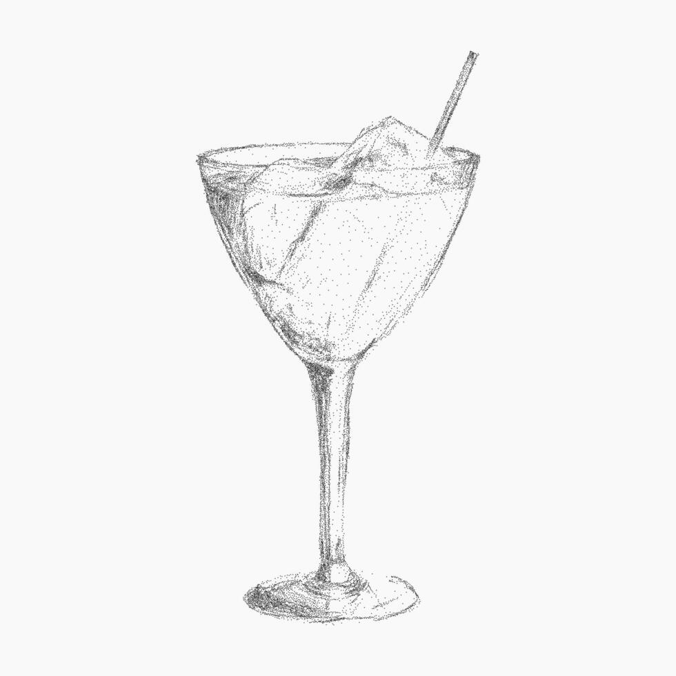 Hand drawn illustration of Italian style cocktail, drink with retro pop art stipple texture. Noisy gritty dot halftone effect, vintage ink sketch for classic cafe. vector