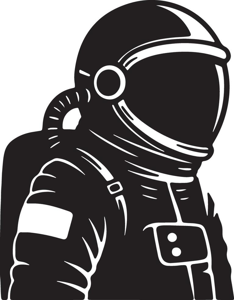 Mysterious Monochrome Astronaut Silhouette A Dramatic Spacefaring Portrait in Striking Black and White - Professional digital artwork with vibrant colors and detailed composition vector