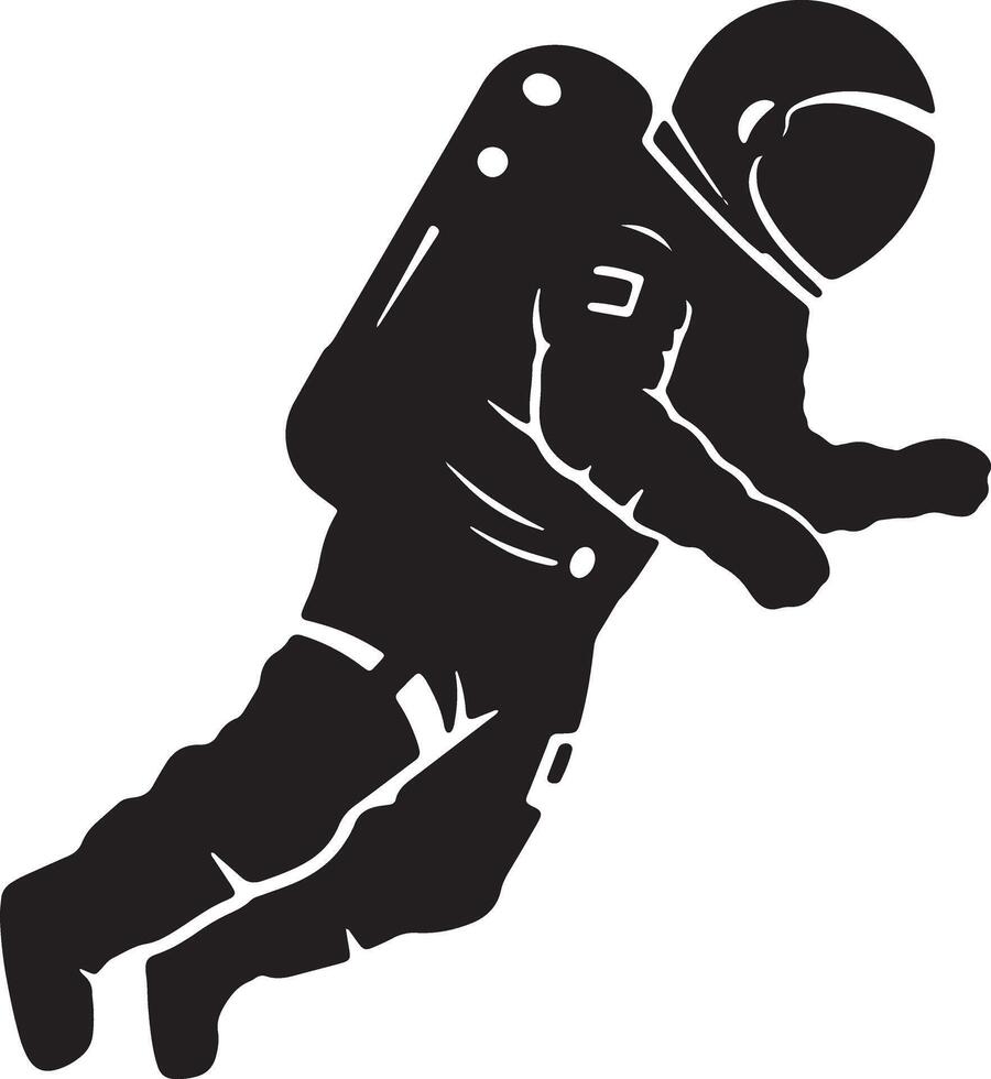 Dramatic Silhouette of an Astronaut Performing a Spacewalk, a Bold Black and White Illustration Evoking a Sense of Adventure and Wonder in the Cosmos vector