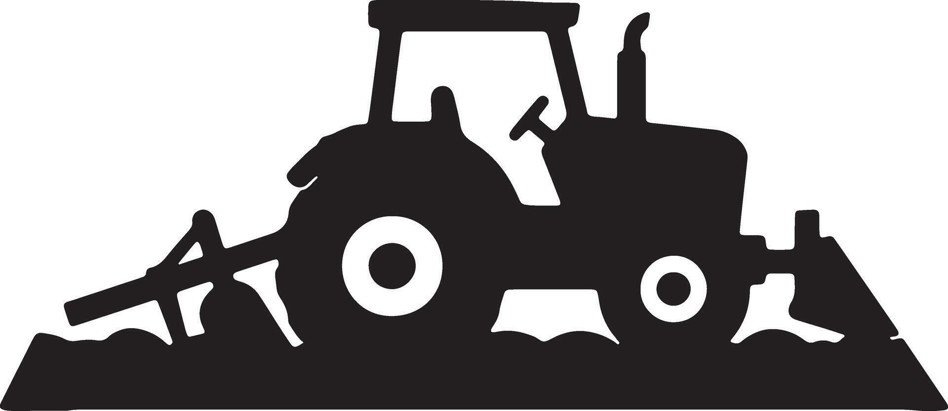 Powerful Tractor Plowing Field Dramatic Black Silhouette of Farm Equipment in Action - Professional digital artwork with vibrant colors and detailed composition vector